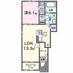 パークアクシス藤岡・E 1LDKの間取図画像