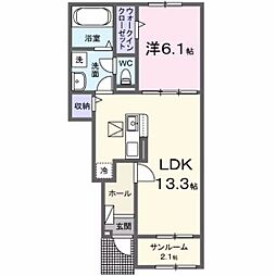 パークアクシス藤岡・D 1LDKの間取図画像