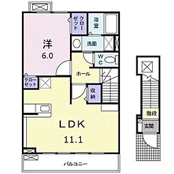 イーストウィンド 1LDKの間取図画像