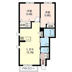 ディアコートA 2LDKの間取図画像