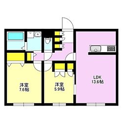 ウエスト・ヴィレッジ 2LDKの間取図画像
