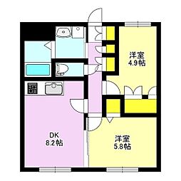 ウエスト・ヴィレッジ 2DKの間取図画像