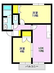 ヴィルヌーブ・パルB 2LDKの間取図画像