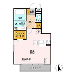 Villa柴田中居 ワンルームの間取図画像