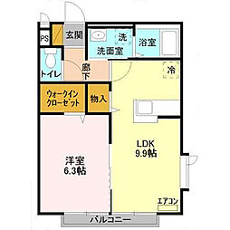 ストリームガーデン 2階1LDKの間取り