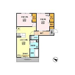 ラヴィーヌみどりの 2階2LDKの間取り