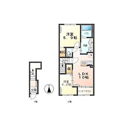 ルーチェII 2階2LDKの間取り