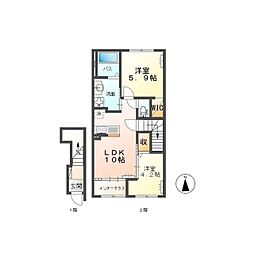ルーチェII 2階2LDKの間取り