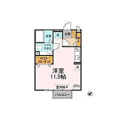 シャルマンII 2階ワンルームの間取り