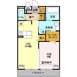 つくばエーツー 2階1LDKの間取り