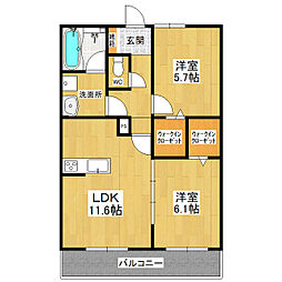 レジデンス二の宮 4階2LDKの間取り