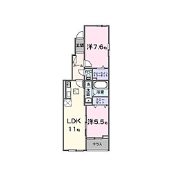 ソラリス 1階2LDKの間取り