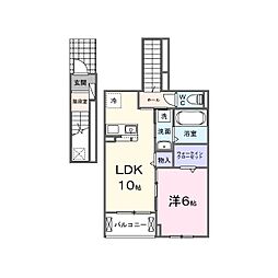 ソラリス 2階1LDKの間取り