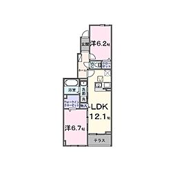 ソラリス 1階2LDKの間取り