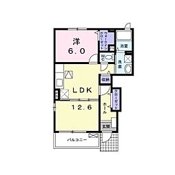 フローレンスつくば　A 1階1LDKの間取り