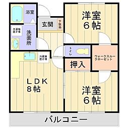 サンガーデン高野台 3階2LDKの間取り