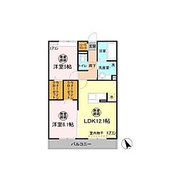ラ・ペジブルA 2LDKの間取図画像