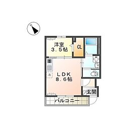 FK3 1LDKの間取図画像