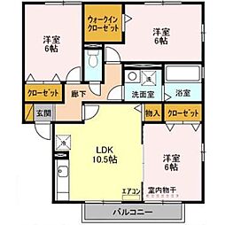 アビタシオン梅園B 3LDKの間取図画像