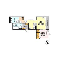 D-Invest陣場 A 1LDKの間取図画像