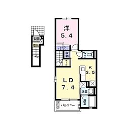 エミュレーヌA 1LDKの間取図画像