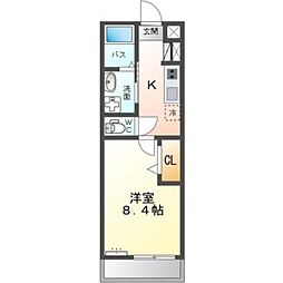 グランシェル 1Kの間取図画像