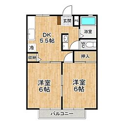 プチアイランドハイツ 2DKの間取図画像