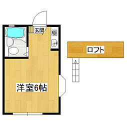 めぐみハイツＢ棟 1階1Kの間取り