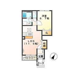 フレシール 1階1LDKの間取り
