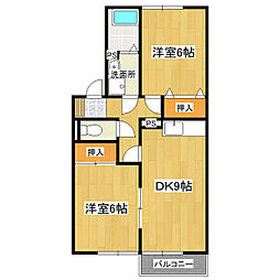 ヴィラ土浦 2DKの間取図画像