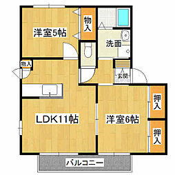 ブライトガーデン南D 2LDKの間取図画像