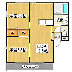 ディアコートB 2LDKの間取図画像