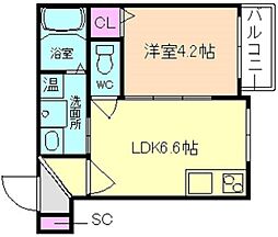 パシフィック千林 1DKの間取図画像