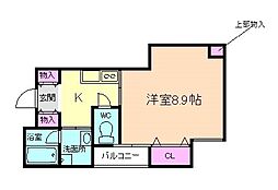 プレジール中道 1Kの間取図画像