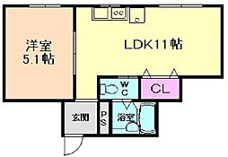 JR東海道・山陽本線 塚本駅 徒歩5分の賃貸マンション 1階1LDKの間取り
