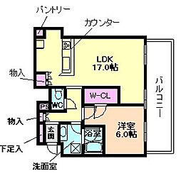 パークタワー北浜 1LDKの間取図画像