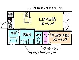 ワコーレヴィータ池田天神2丁目 1LDKの間取図画像