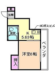 サニーコート石橋 1Kの間取図画像