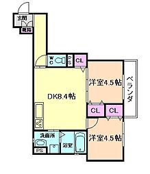 クリエオーレ神田1 2DKの間取図画像