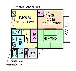 ル・デパール2 2DKの間取図画像