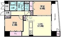 阪急神戸本線 十三駅 徒歩10分の賃貸マンション 9階2LDKの間取り