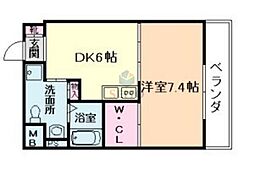 アエラス 1DKの間取図画像