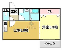 EIJU三津屋中 1LDKの間取図画像