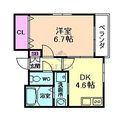 阪急宝塚本線 蛍池駅 徒歩4分の賃貸アパート 1階1DKの間取り