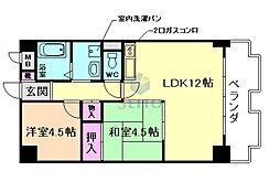 阪急宝塚本線 豊中駅 徒歩15分の賃貸マンション 1階2LDKの間取り