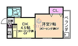阪急宝塚本線 蛍池駅 徒歩6分の賃貸マンション 4階1DKの間取り