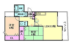 アビタ北桜塚 2LDKの間取図画像