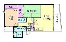 アビタ北桜塚 2LDKの間取図画像