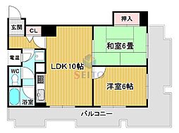 朝日プラザ新大阪 2LDKの間取図画像