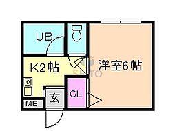 フェニックス豊中 1Kの間取図画像